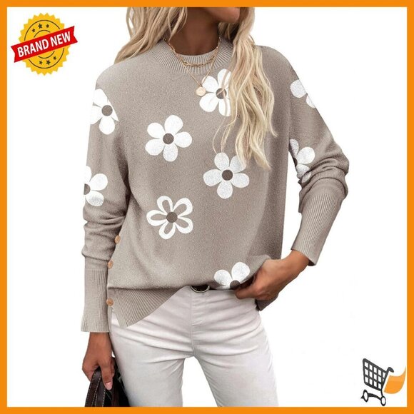 Sweaters - Loose Knit Side Button Pullover Sweater Tunic Length Casual Top